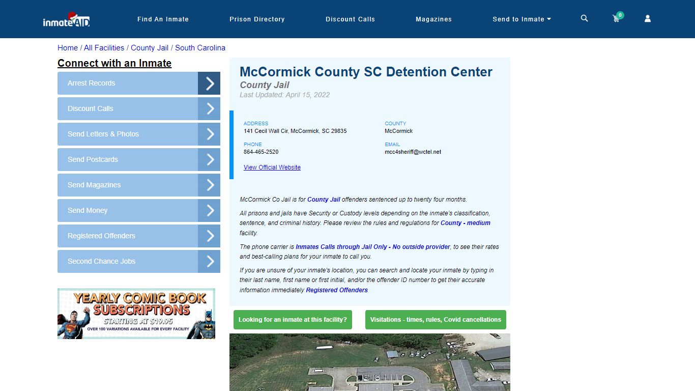McCormick County SC Detention Center - Inmate Locator - McCormick, SC